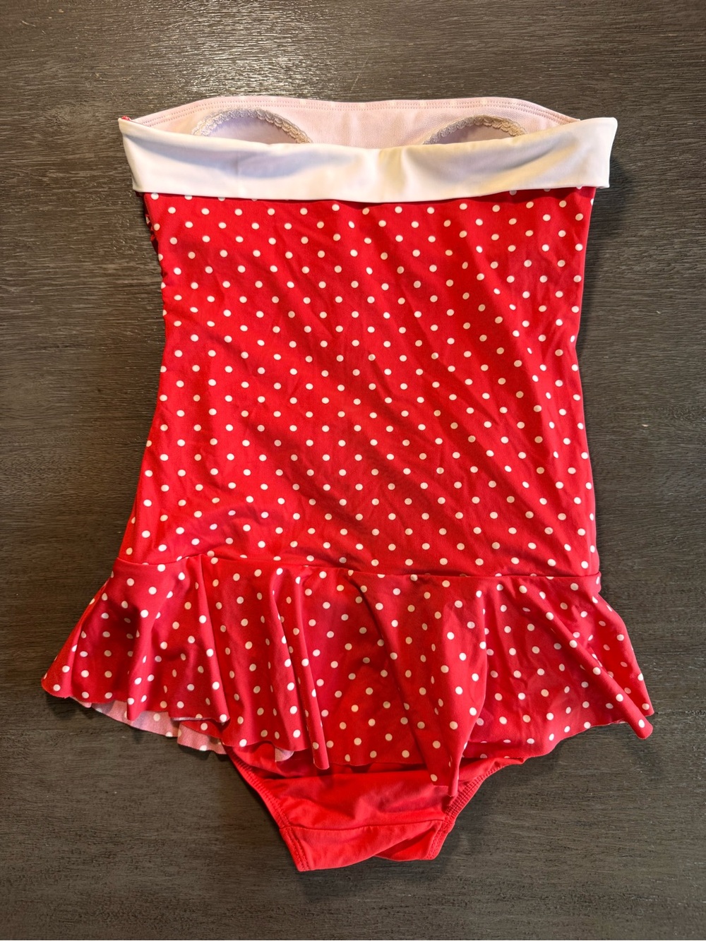 Vintage Ralph Lauren One Piece Polka Dot Swimsuit Mini Skirt 6 Red White - Picture 2 of 11